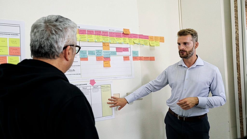 Profesionales reunidos analizando un modelo de negocio circular en una oficina corporativa
