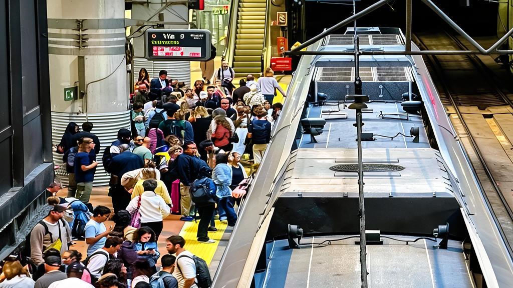 Ilustración conceptual de ciberseguridad ferroviaria y servidores digitales de Adif
