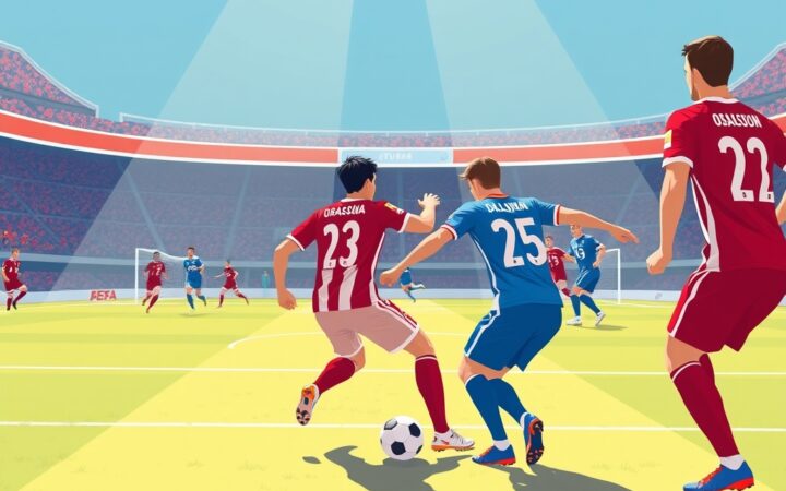 Escena de un partido de fútbol en un estadio lleno