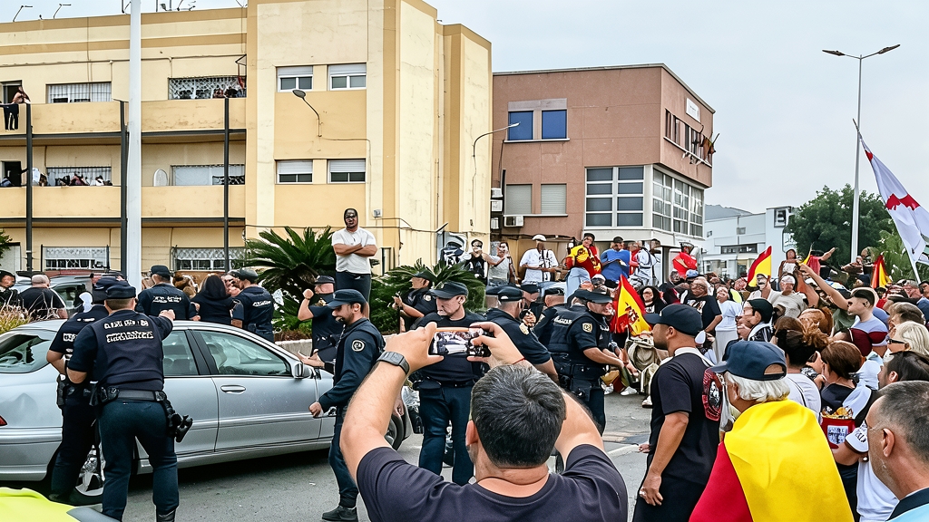 Ilustración conceptual de los altercados en el puerto con presencia policial