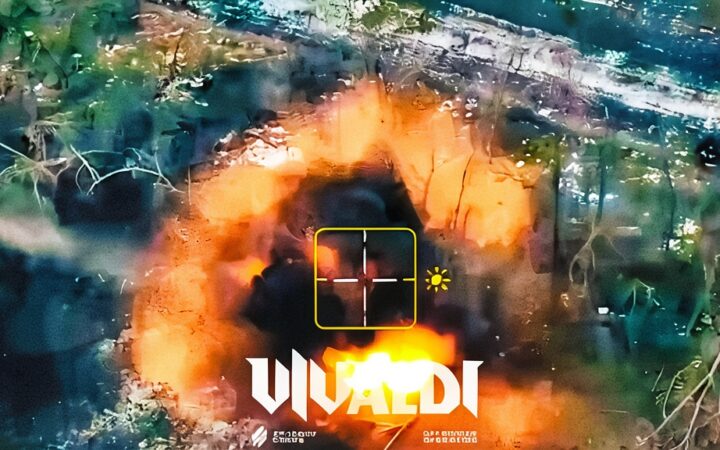Ilustración conceptual de despliegue de tecnología de drones y sistemas robóticos en un escenario de conflicto en el frente o