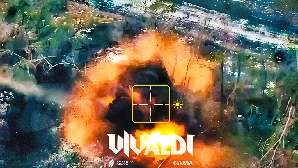 Ilustración conceptual de despliegue de tecnología de drones y sistemas robóticos en un escenario de conflicto en el frente o