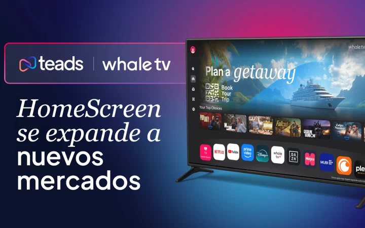 Ilustración conceptual de pantallas de televisión conectada y expansión publicitaria global
