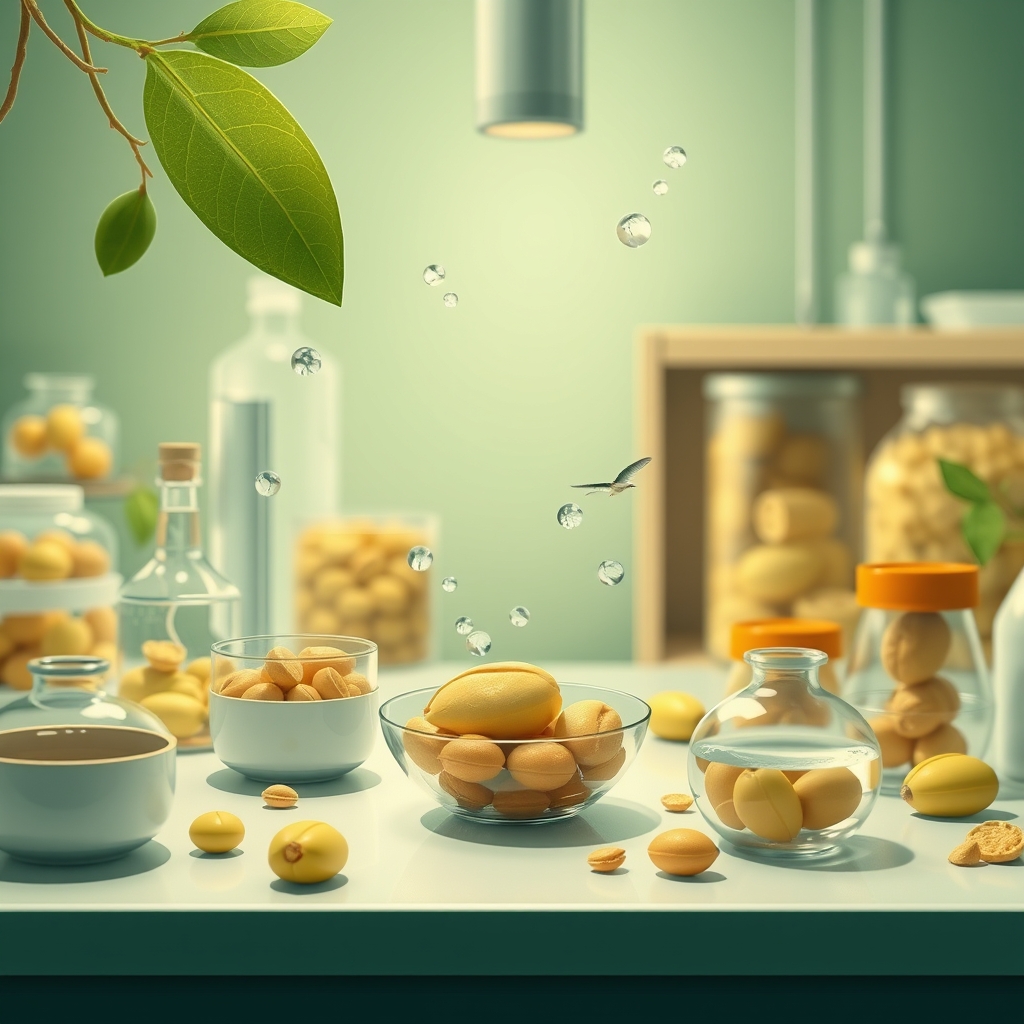 Ilustración conceptual sobre la transformación tecnológica del pistacho en la industria alimentaria