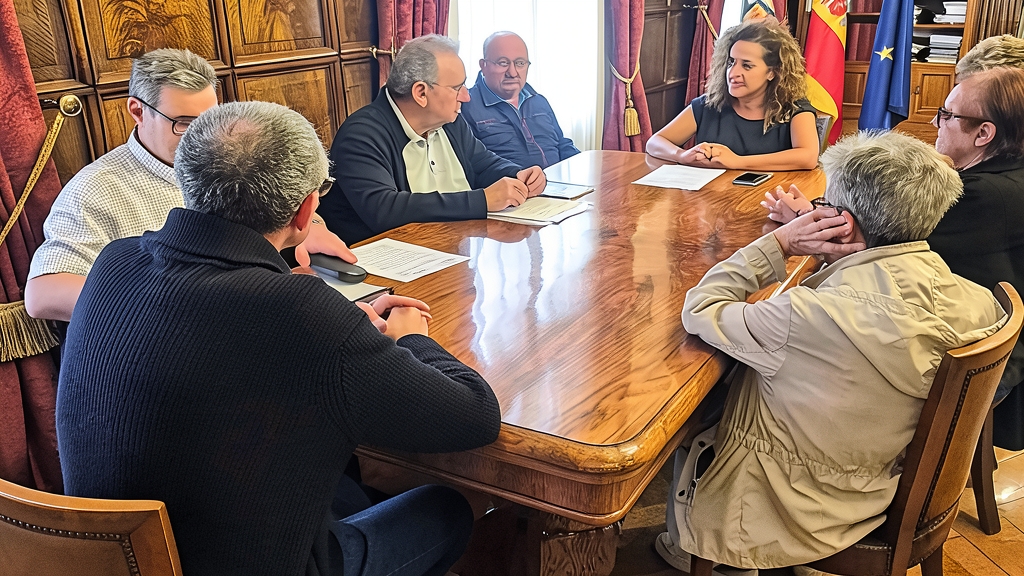 Representantes de la asociación Asjubi40 reunidos alrededor de una mesa de despacho para debatir sobre la jubilación anticipada con 40 años cotizados.