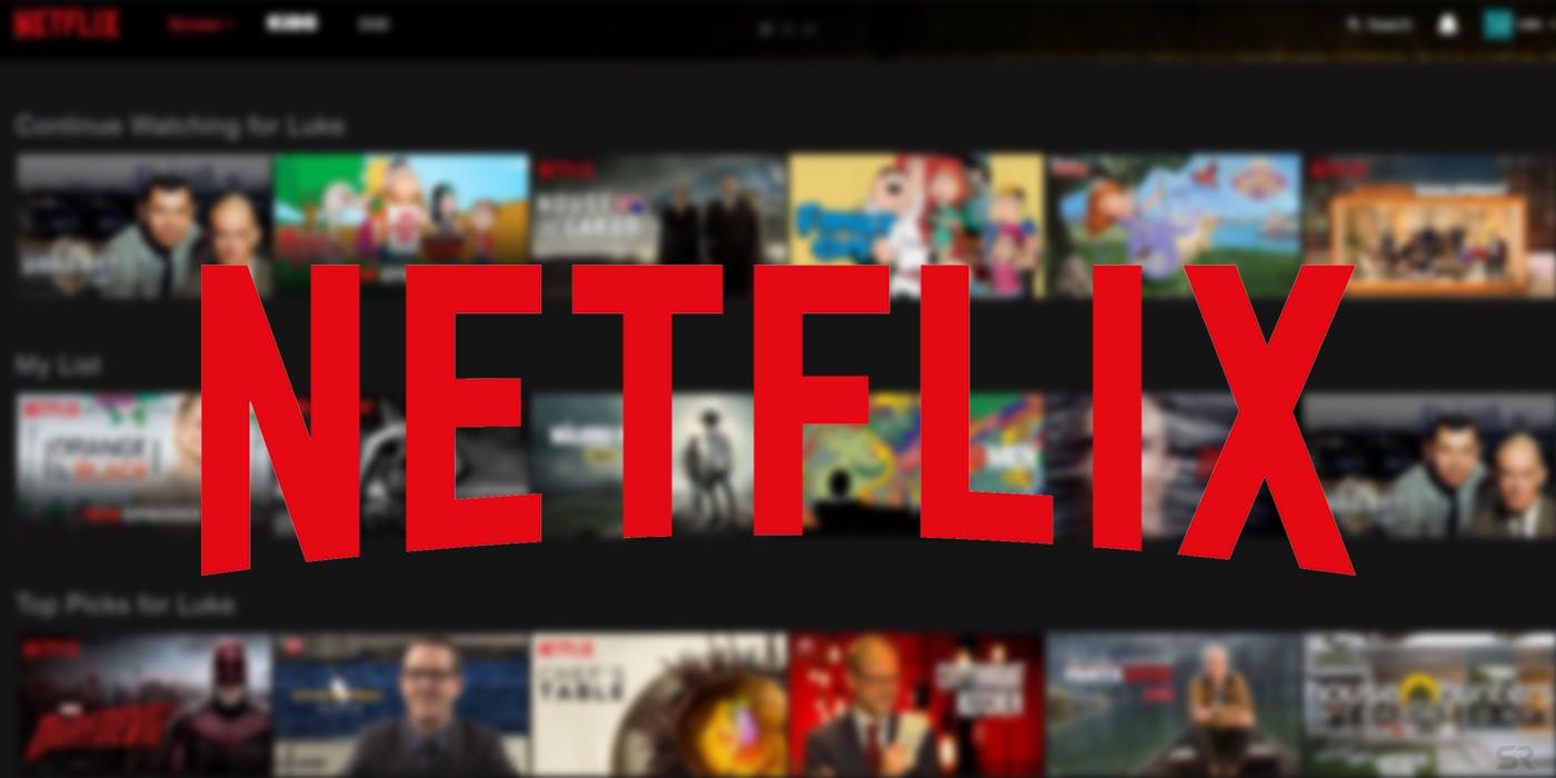 Captura de pantalla de la interfaz de usuario de Netflix con una gran marca roja superpuesta de la marca Netflix.